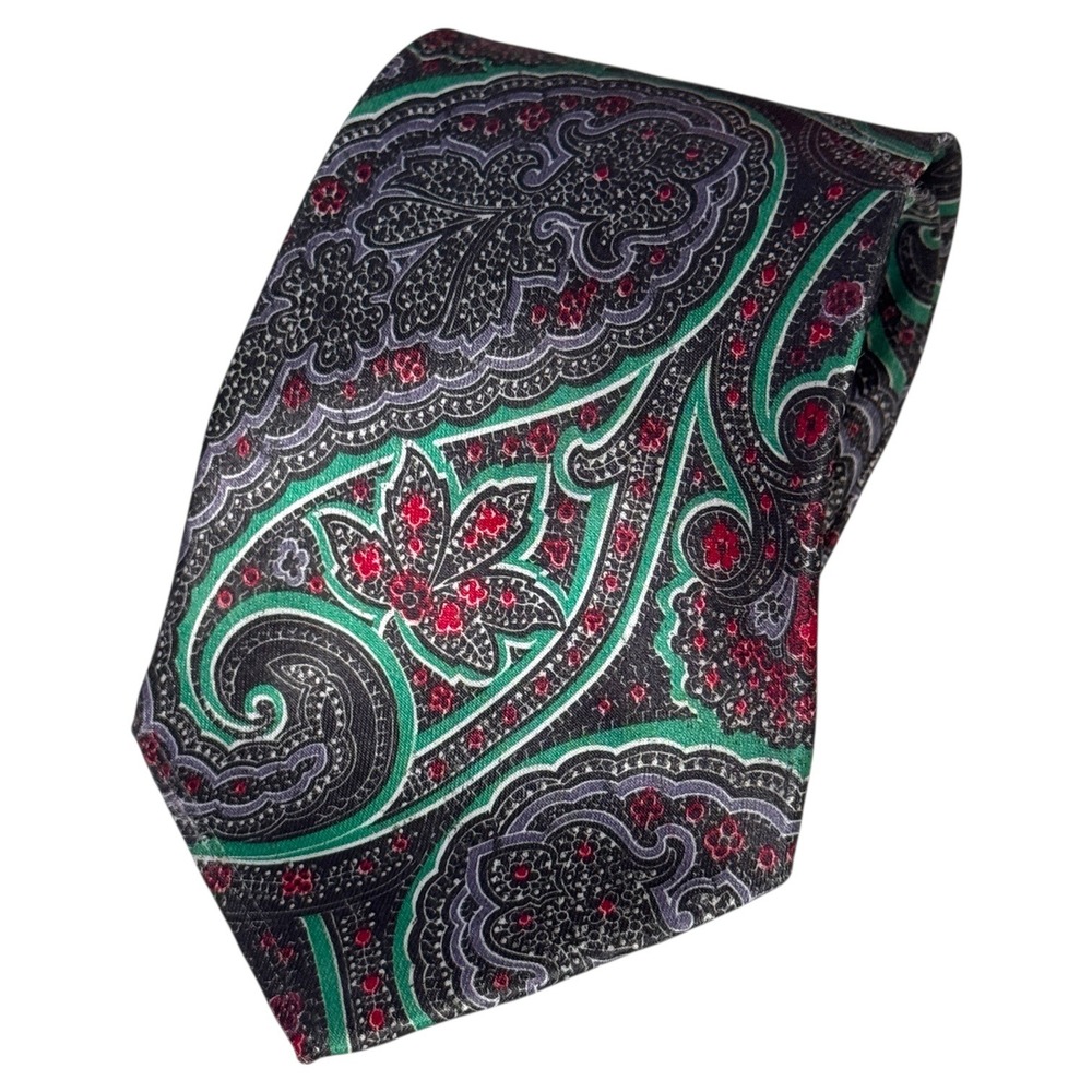 Gold City Hand Made‎ Silk Necktie Paisley Black Green Red Mens Tie